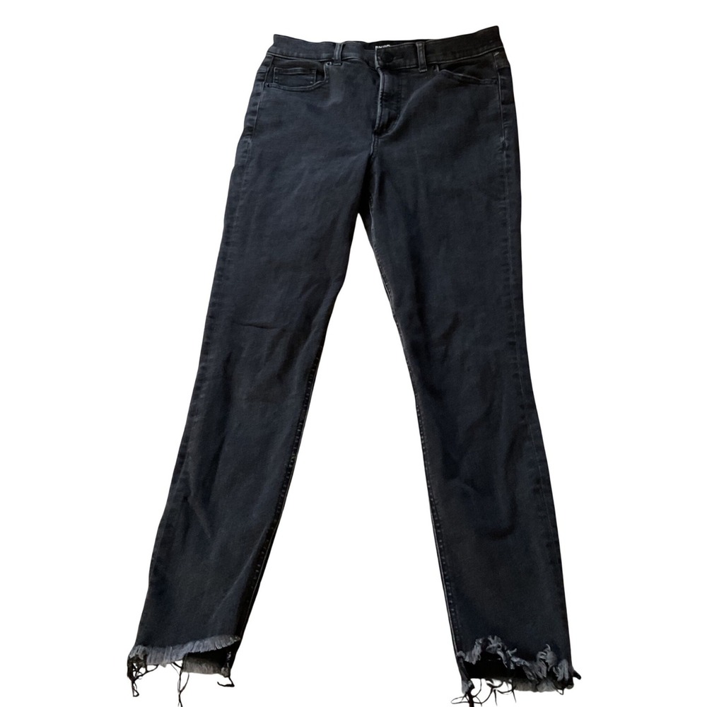 Express Denim Perfect‎ Ankle Legging Super High Rise Black Frayed Hem Jeans 8R